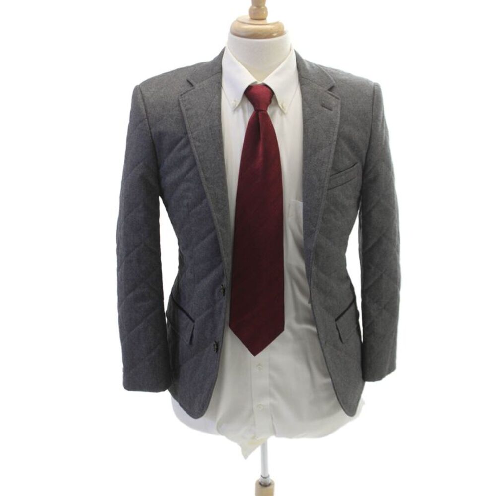 Sarar Mens Quilted Blazer Gray Button Wool Blend Size 34